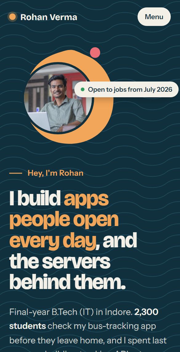 Rohan's site in ocean blue on a phone